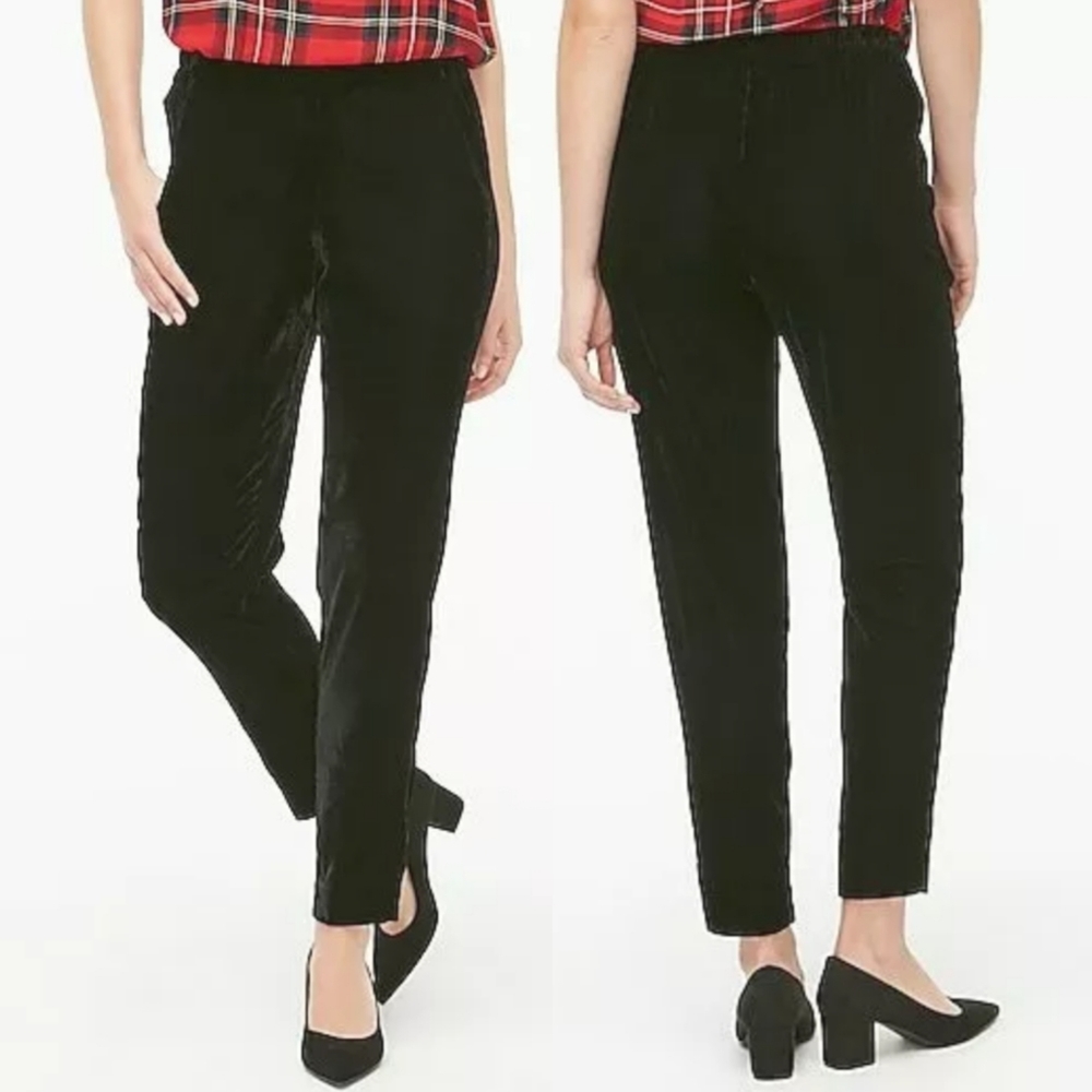 J. CREW Easy Pull-On Black Velvet Pants Sz 4 Tall